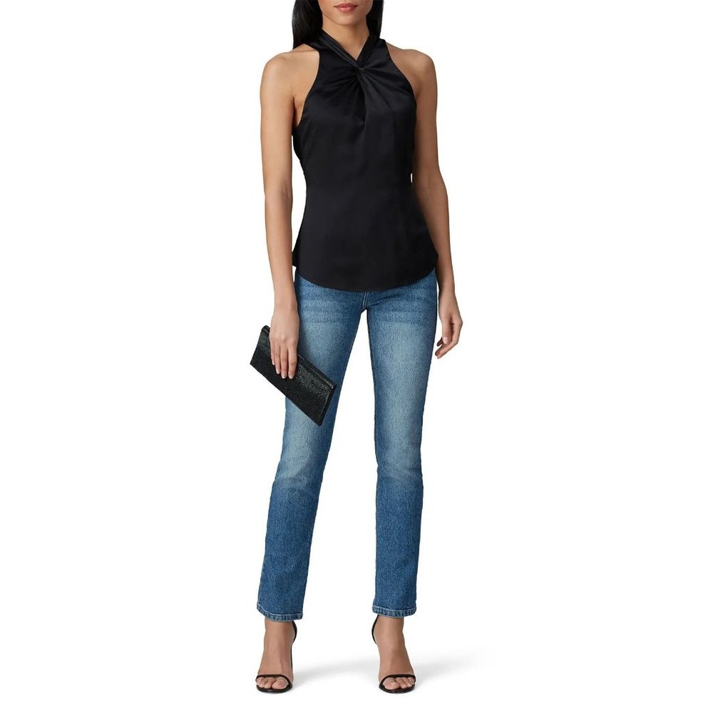 Cinq A Sept Lauren Black Silk Twist Front Blouse Top sz. XLg